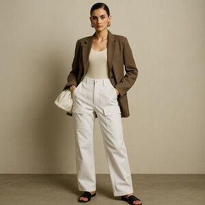 Vintage 70s white trouser pants. Nautical inspired high waisted cargo pants. 30